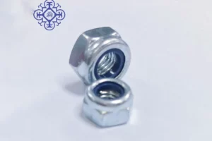A Hex Bolt and a Nylon Nut on a white surface.